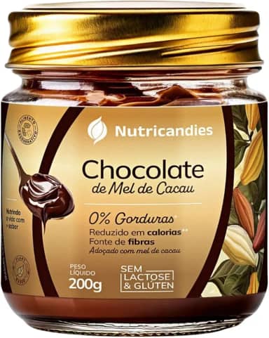 Chocolate Zero Gordura Nutricandies 100% Natural com Mel de Cacau e Maçã – Rico em Fibras, Vitaminas e Minerais, Apenas 37 Calorias por Porção