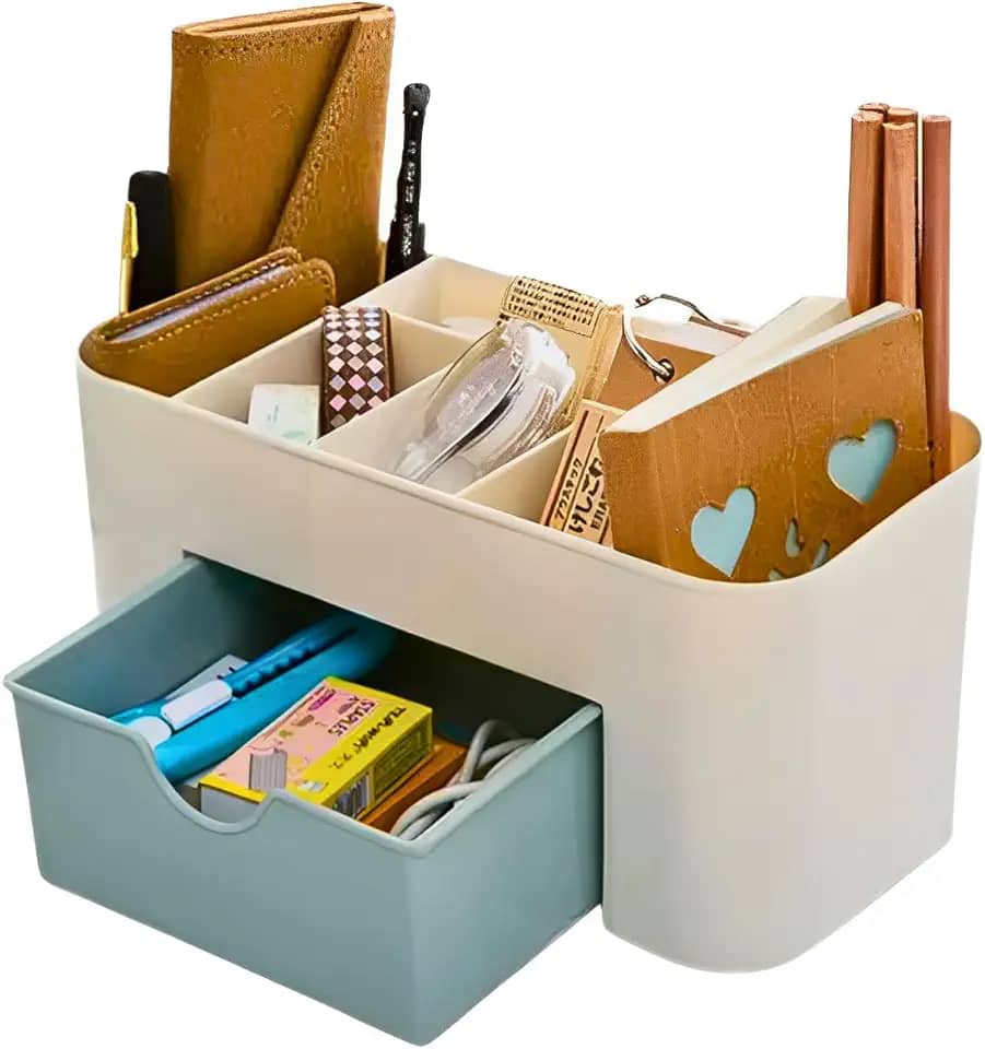 Organizador Maquiagem Cosméticos Escritório Mesa Porta Treco Caneta Multiuso Gaveta (Azul)