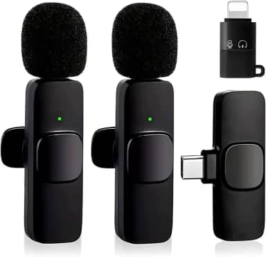 Kit 2 Microfone De Lapela Sem Fio Wireless Usb-C e Lightning Compatível Com Android iPhone Plug Play - Com Cancelamento de Ruído Para Gravação YouTube Entrevista Vídeo TikTok