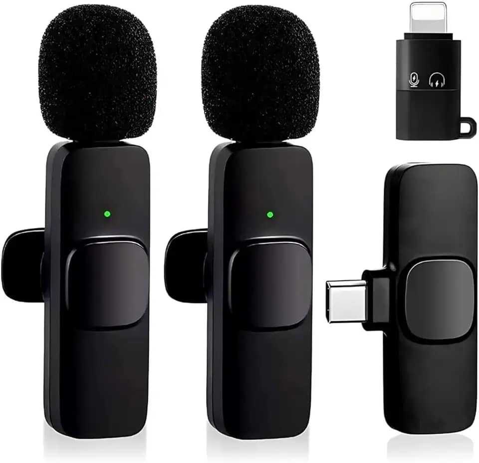Kit 2 Microfone De Lapela Sem Fio Wireless Usb-C e Lightning Compatível Com Android iPhone Plug Play - Com Cancelamento de Ruído Para Gravação YouTube Entrevista Vídeo TikTok