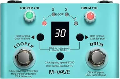 M-VAVE VEDO Pedal de Efeito para Guitarra LOST TEMPO V2 | Looper, Drum Machine com 30 Ritmos, Metrônomo, Tuner de Alta Precisão, Gravação de até 11 Minutos, 4 Loops USB Ideal Prática Estúdio