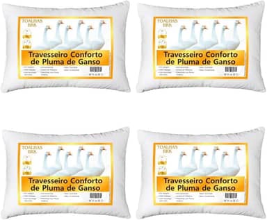 Kit 4 Travesseiro Conforto de Pluma de Ganso 50x70cm - Branco