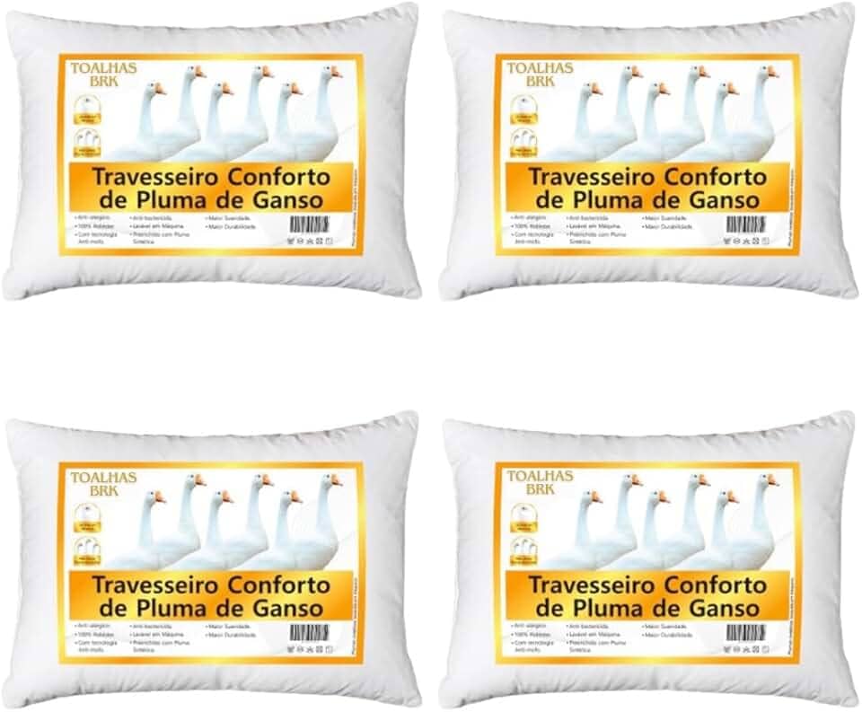 Kit 4 Travesseiro Conforto de Pluma de Ganso 50x70cm - Branco
