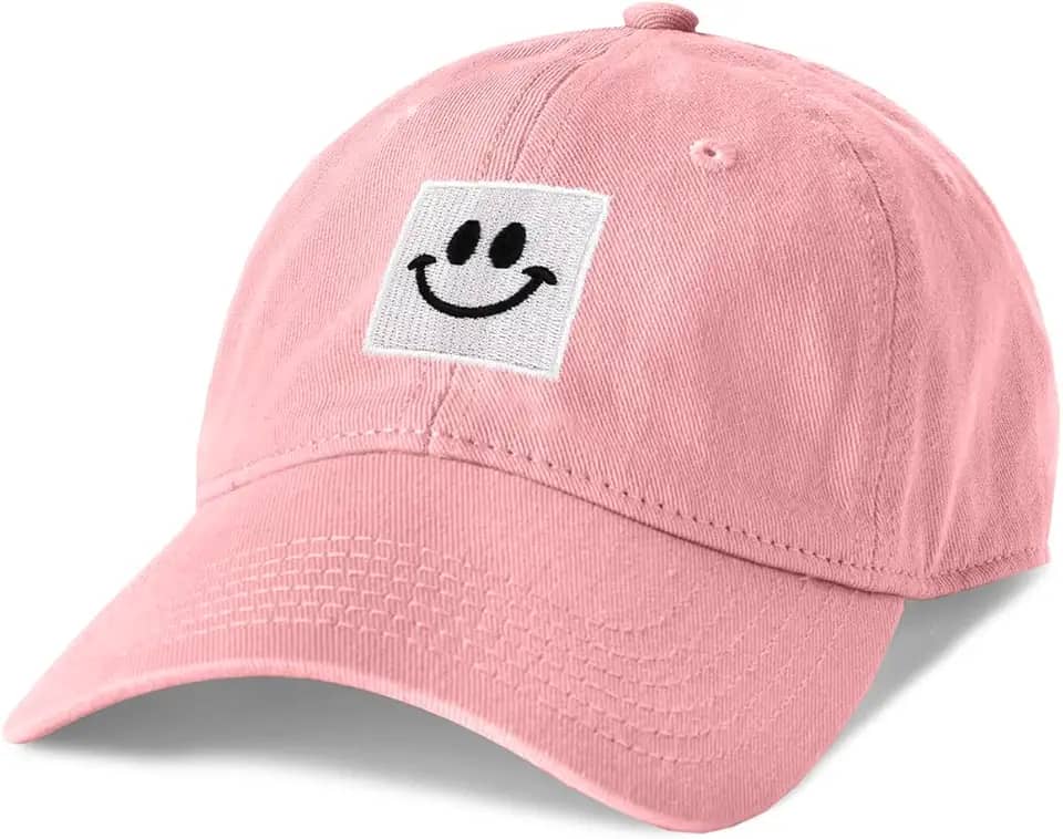 IYEBRAO Boné de beisebol com rosto sorridente para mulheres e homens, moderno, ajustável, não estruturado, algodão lavado