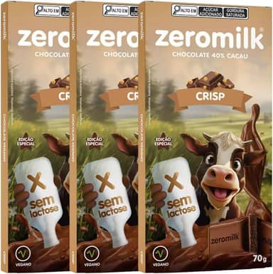 Kit com 3 Tabletes de Chocolate Vegano 40% Cacau com Flocos de Arroz (Crisp) de 70g cada - Zeromilk
