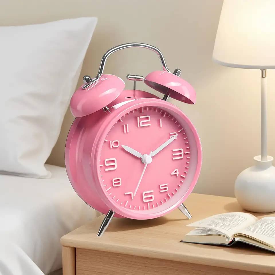 Despertador duplo de 10 cm para pessoas com sono pesado, luz de fundo, despertador à moda antiga operado por bateria para quartos (mostrador 3D, rosa)
