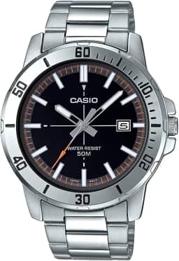 Relógio Masculino Casio Prata Com Data Fundo Preto Original