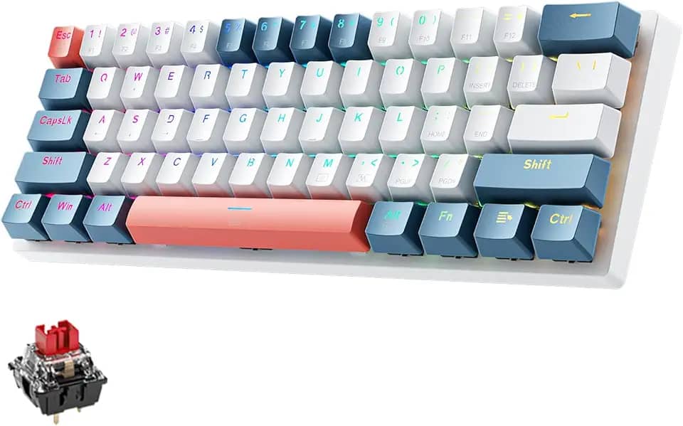 MACHENIKE Teclado para jogos, interruptor vermelho, 61 teclas (K500-B61), teclado mecânico com retroiluminação RGB Hot Swap USB-C com fio PBT para jogos de PC e trabalho