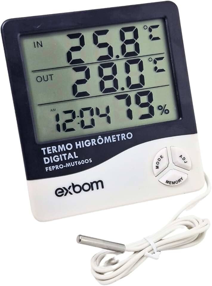 Termômetro Digital Termo Higrômetro com Sensor Externo Medidor Temperatura e Umidade Digital com Cabo de 90 cm Original