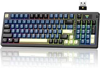 Hivento Teclado Mecânico, 2.4GHz/USB-C/BT5.0, Retroiluminação RGB,Layout ABNT2,Teclado Sem Fio Hot-Swappable com Botões, Bateria 4000mAh, Teclas PBT, Interruptores Vermelhos