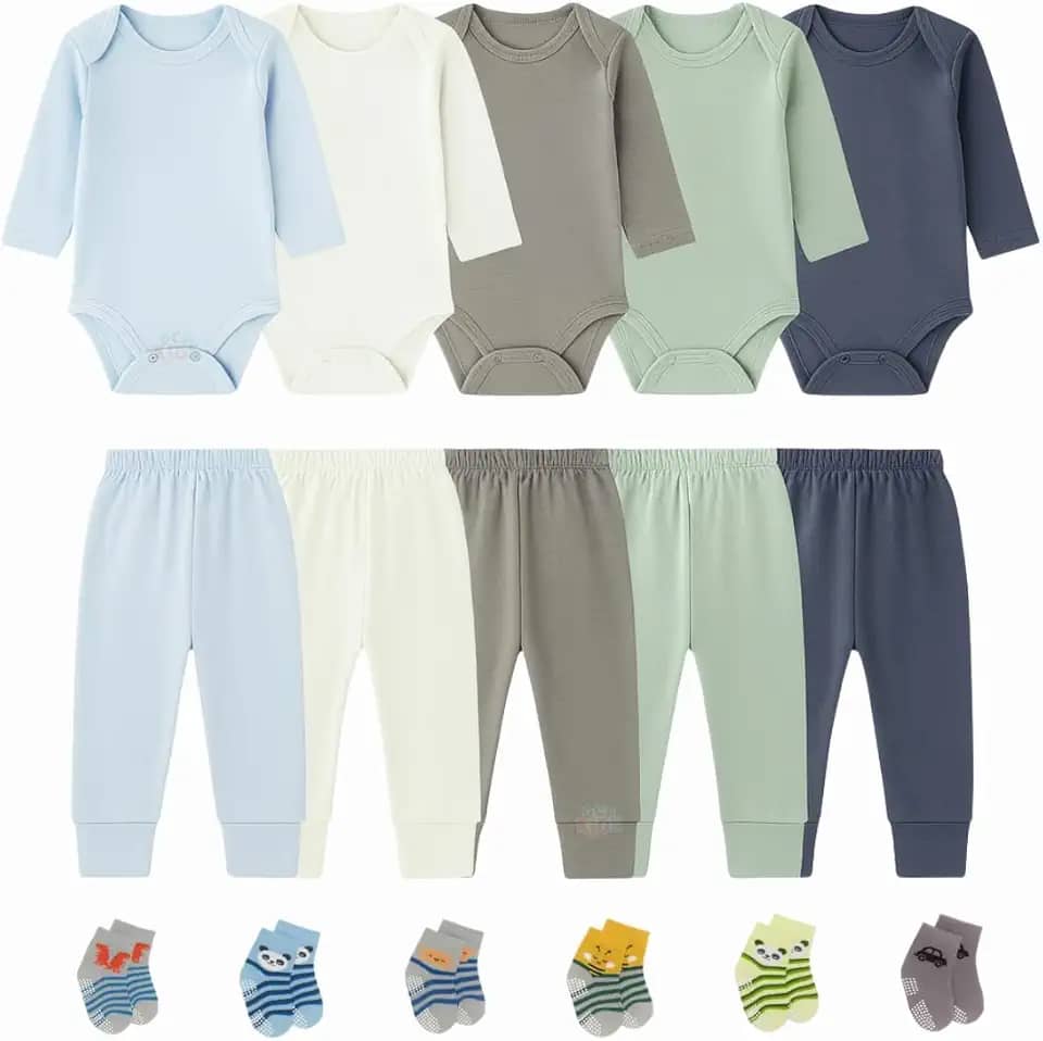 Body Bebê Calça Mijão e Meias Kit 16 Peças Manga Longa Masculino