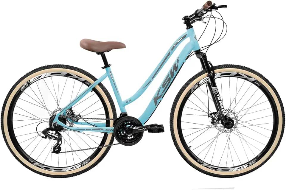 Bicicleta Feminina Aro 29 Sunny Estilo Clássico Retrô Marca KSW 21 Velocidades Freios a Disco com Suspensão 80mm de Curso