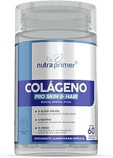Colágeno PRO Skin & Hair Nutraprimer 60 Cápsulas de 500mg– Colágeno Hidrolisado com Ácido Hialurônico, Biotina, Q10, Zinco, Selênio e Ácido Fólico