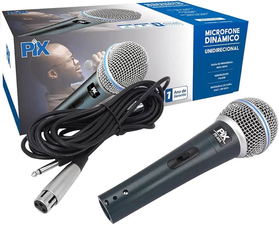 Pix, 055-0560, Microfone Dinamico Unidirecional Com Fio - Px-58A - Pix