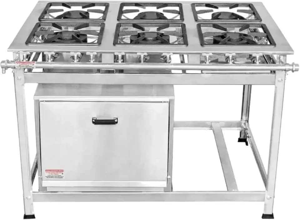 Fogão Industrial 6 Bocas 40x40 Bp P8 em Aço Inox com forno