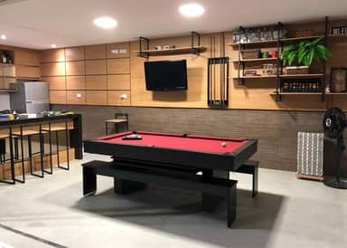 Mesa de Sinuca e Jantar com 2 Bancos - 2,20x1,20 - Azul royal