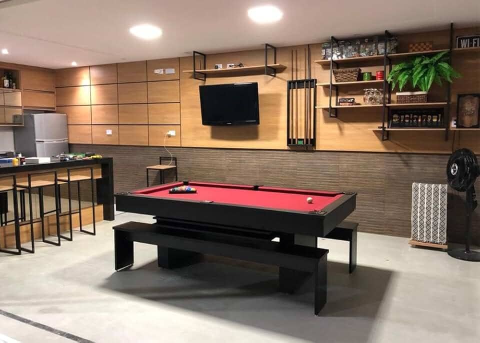 Mesa de Sinuca e Jantar com 2 Bancos - 2,20x1,20 - Azul royal