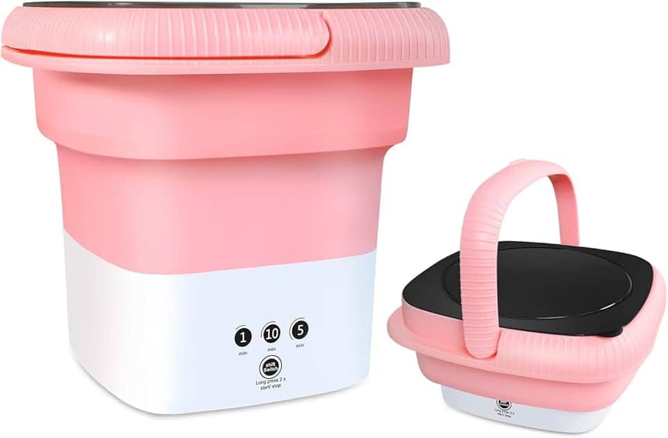 Máquina de lavar portátil, mini lavadora de 6,5 L com 3 modos de limpeza de tempo, lavadora portátil com centrifugação suave e drenagem para meias, roupas de bebê, toalhas e itens pequenos (rosa)