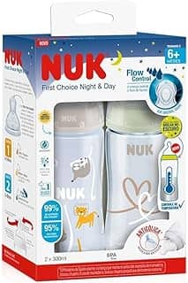 NUK Kit de Mamadeiras Anticólica Dia e Noite com Controle de Temperatura 300ml - Branca