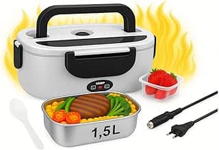 Marmita Elétrica Portátil Bivolt + Veicular 12V 24V 1,5L Aquecimento Rápido com 2 Compartimentos Vedação com Travas Antivazamento Peças Removíveis Laváveis para Carro Trabalho Casa (CINZA)