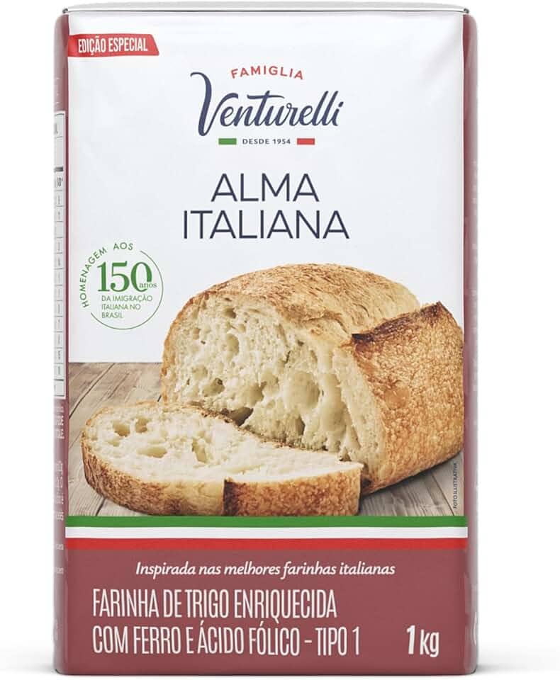 Farinha de Trigo Alma Italiana de 1 Kg, Tipo 1, Famiglia Venturelli.