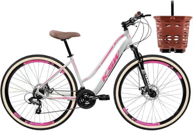 Bicicleta Aro 29 Aluminio 6061 KSW Sunny Feminina Retrô 24 Velocidades Freios Hidráulicos Com Cesta