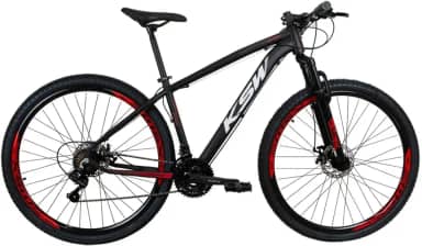 Bicicleta aro 29 KSW Câmbios Shimano 24V Freio Hidraulico (PRETO+VERMELHO, 17)