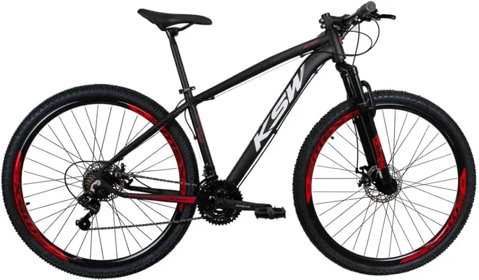 Bicicleta aro 29 KSW Câmbios Shimano 24V Freio Hidraulico (PRETO+VERMELHO, 17)