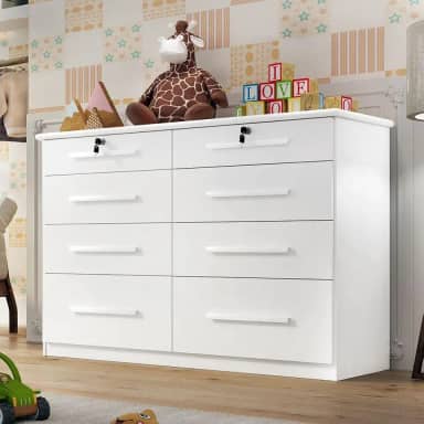 Comoda Infantil Monza 8 Gav Com Chave Branco