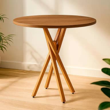 Mesa De Jantar Linha Moderna Luxo Com Tampo Redondo Marron Pés De Madeira