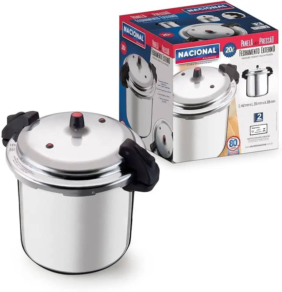 Panela de Pressão Profissional, Alumínio Reforçado, 20L, Fechamento Externo, para Restaurantes e Cozinhas Industriais