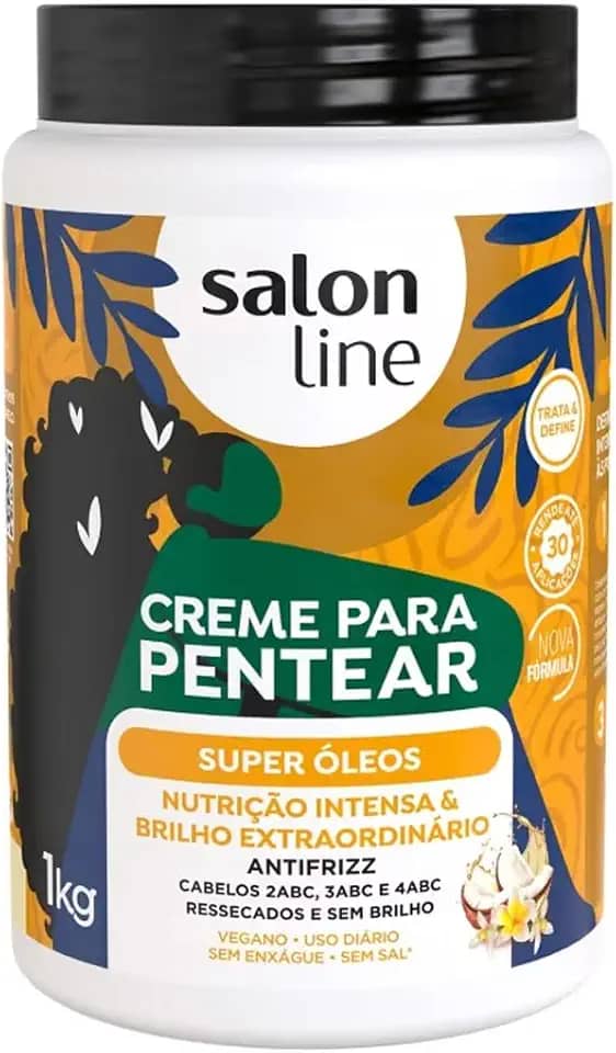 Salon Line, Creme de Pentear, Super Óleos, Nutrição Intensa e Brilho Extraordinário - Cabelos Ondulados, Cacheados e Crespos, 1 Kg