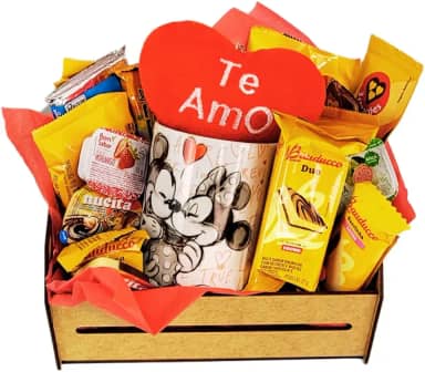 Presente Dia dos Namorados Cesta De Café Da Manhã Romântica Com Caneca e Mimo (Minnie Mickey Love)