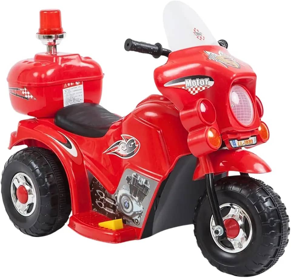 Mini Moto Elétrica 6v Polícia Menina Com Luz Som E Baú (Vermelho)
