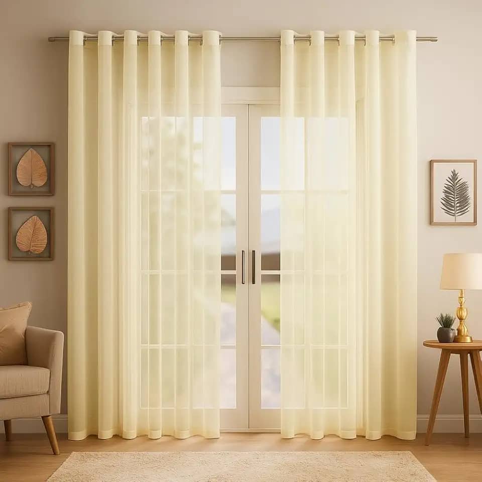 Cortina de Voil Liso - 2,80m x 1,70alt. - Decoração Quarto e Sala (Palha)