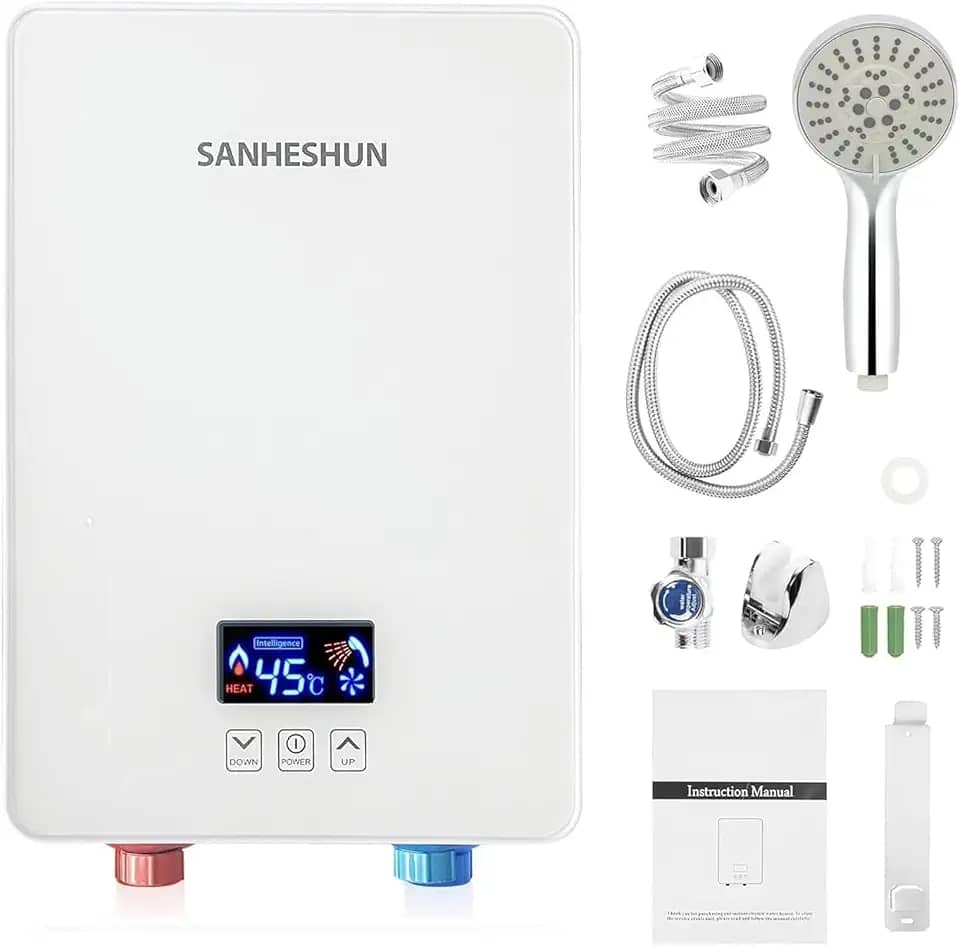 Aquecedor De Água Elétrico Sem Tanque, 6000 W, 220 V, Instantâneo Com Chuveiro Mão E Conjunto Mangueira, Tela Sensível Ao Toque Led, Interruptor Temperatura Ajustável Para Banheiro Cozinha