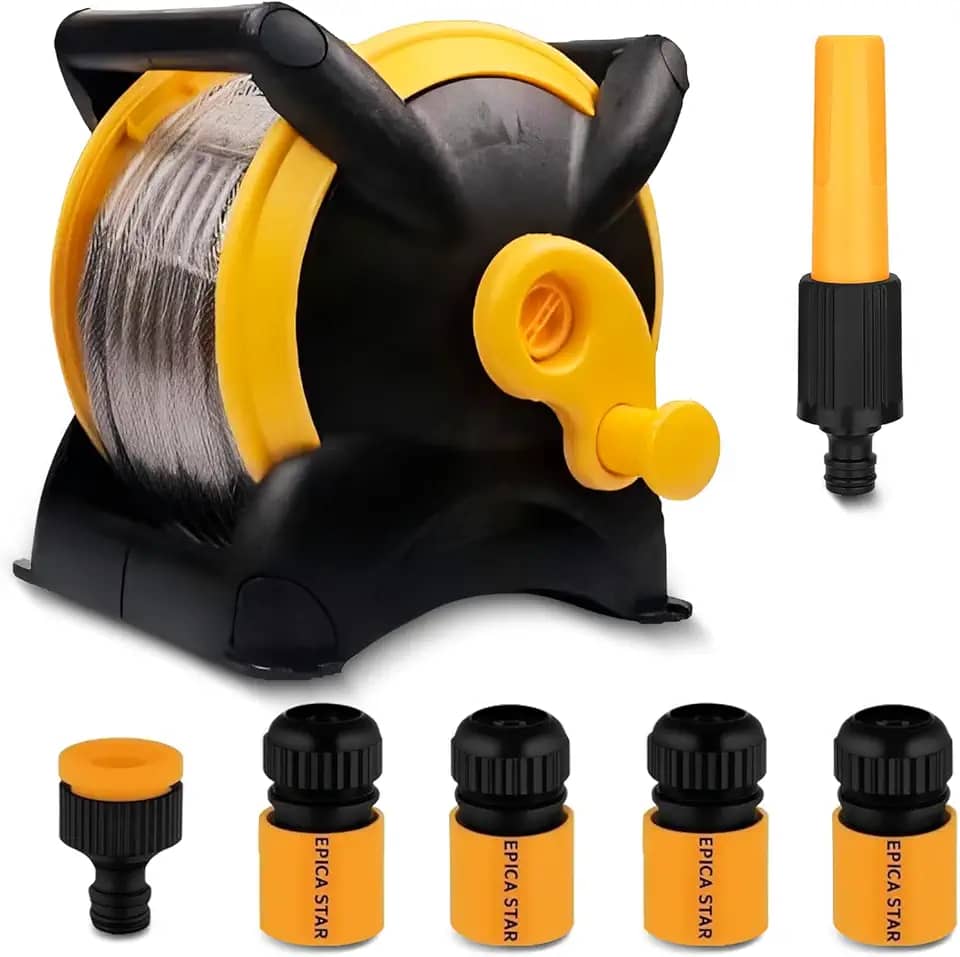 Enrolador de Mangueira, com Mangueira de Jardim 20 Metros, Suporte Mangueira, Mangueira de Jardim, Com 6 Cabeçotes Conversores