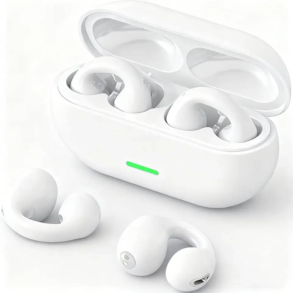 Ouvido sem Fio Com Clipe de Orelha Aberto, Fones de Ouvido Esportivos sem Fio Bluetooth 5.3, Microfone e Gancho de Orelha Integrados, 36 Horas de Reprodução, Design à Prova D'água(Branco)