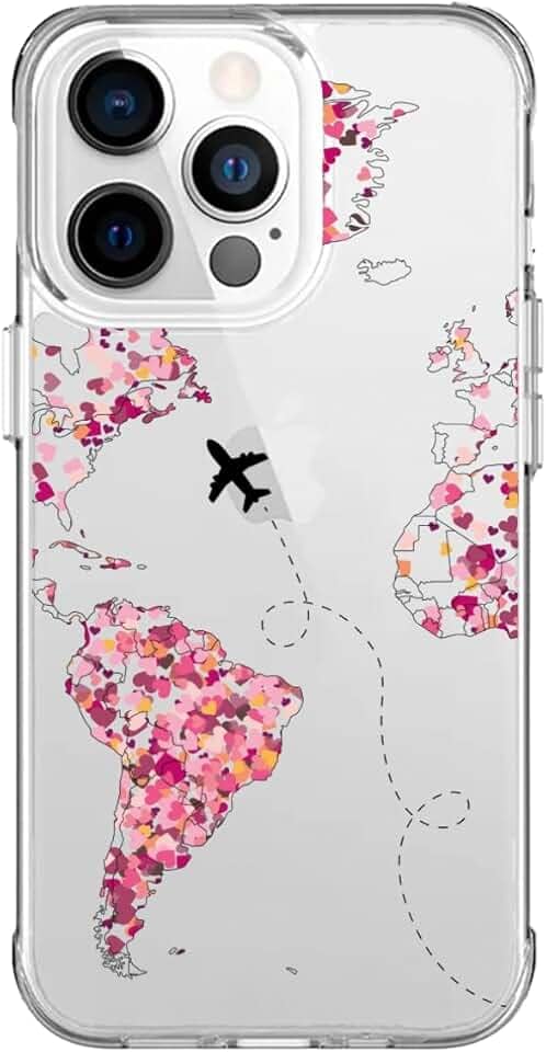 Capa Capinha Anti Impacto para Iphone 11, 12, 13, 14, 15 e suas variações Modelo Mapa Mundi Corações (Iphone 13 Pro Max)