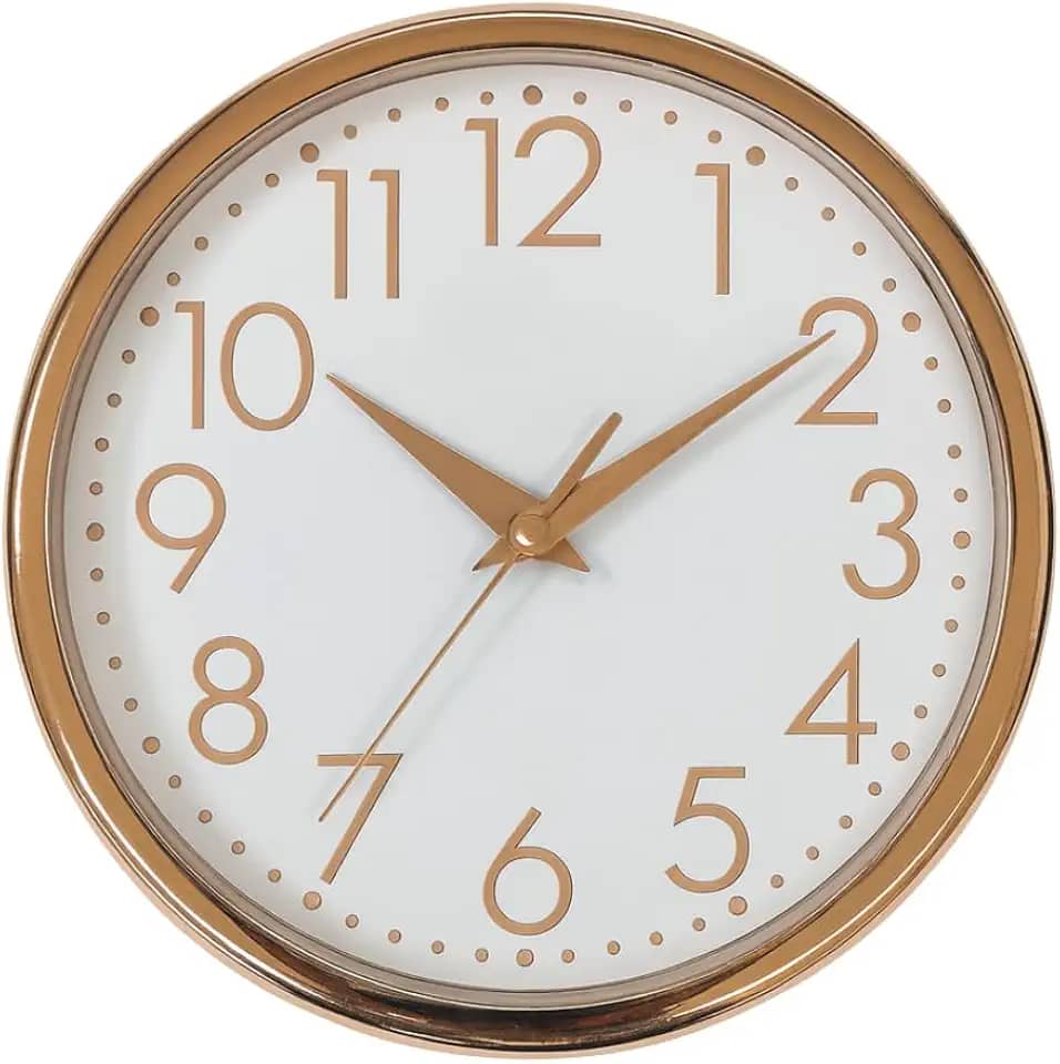 Relógio de Parede Redondo Rosé e Branco 24cm — Design Minimalista, Silencioso e Elegante para Sala, Cozinha ou Escritório