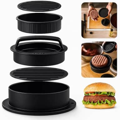 Forma Hambúrguer 3 em 1 para hambúrguer gourmet, recheado ou mini. Ideal para preparar lanches caseiros de forma prática, uniforme e profissional – Qualidade Premium LNSTORE