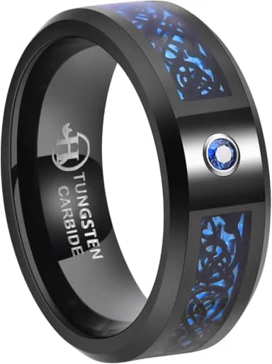 Hioleegi Alianças de casamento masculinas de tungstênio pretas de 8 mm, pedra de zircônia cúbica embutida com borda polida para aniversário, noivado, casamento, presentes elegantes e duráveis, tamanho