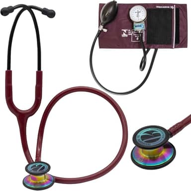 Kit Estetoscópio BIC Eternity + Esfigmomanômetro Pamed Com Bolsa - Enfermagem e Medicina (VINHO RAINBOW)