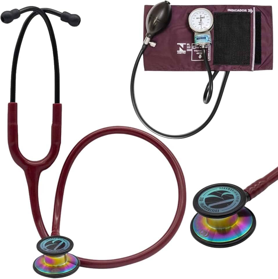 Kit Estetoscópio BIC Eternity + Esfigmomanômetro Pamed Com Bolsa - Enfermagem e Medicina (VINHO RAINBOW)