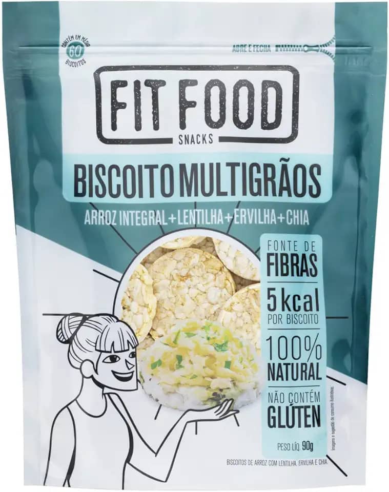Fit Food Biscoito de Arroz Integral Multigrãos Pouch 90g