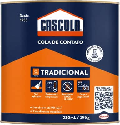 Cascola Tradicional sem Toluol, Cola de Contato de Alta Resistência, Adesivo de Contato de Secagem Rápida, Cola Permanente Multiuso, 1x195g