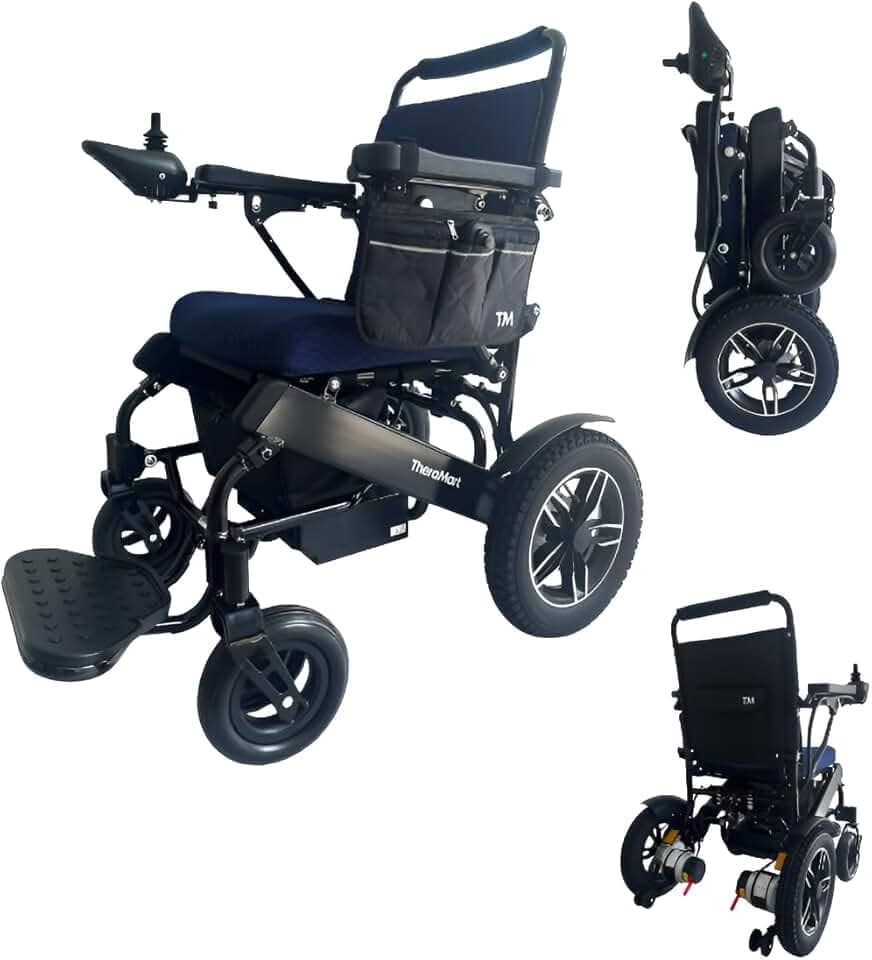 Cadeira de Rodas Elétrica Motorizada Leve Dobrável Com Controle Remoto Vai no Avião Assento 44 cm Preto