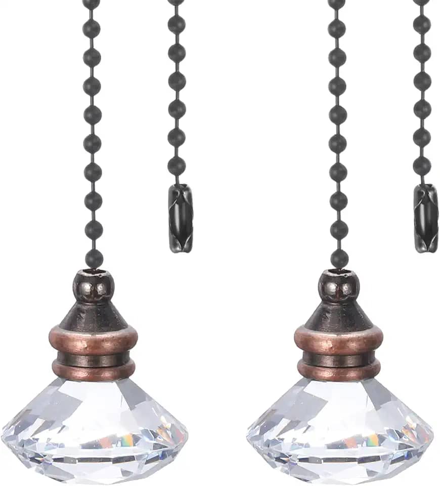 Corrente de puxar para ventilador de teto, pacote com 2 unidades de 30,5 cm com pingente de diamante decorativo, extensor, cordão de extensão para ventiladores de teto, lâmpada de luz, transparente