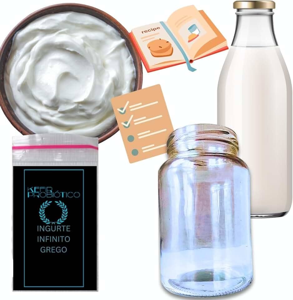 Iogurte Grego Infinito Desidratado + Manual Completo Cortesia 500ml! | Produção Caseira Saudável e Natural | Econômico, Rico em Proteínas | Fácil de Fazer em Casa