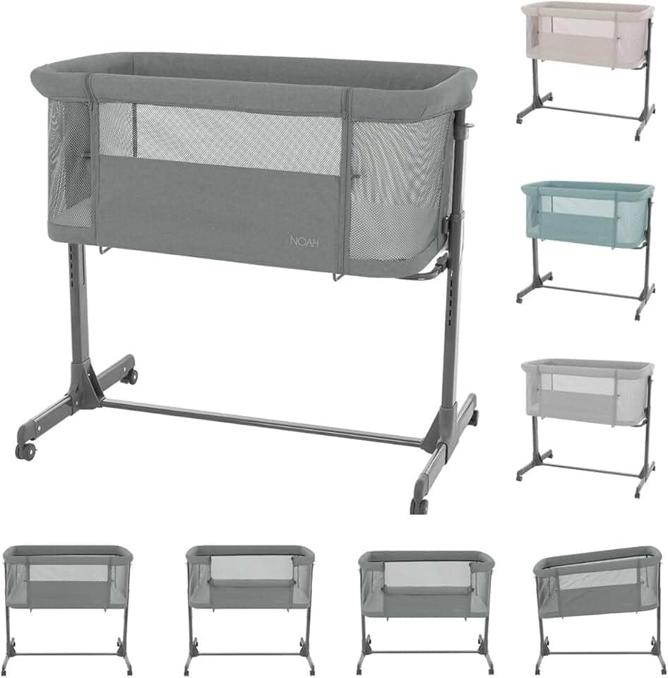 Kikkaboo Berço Noah, ajustável, rodas, anti-refluxo, abre de um lado, cor: cinza escuro